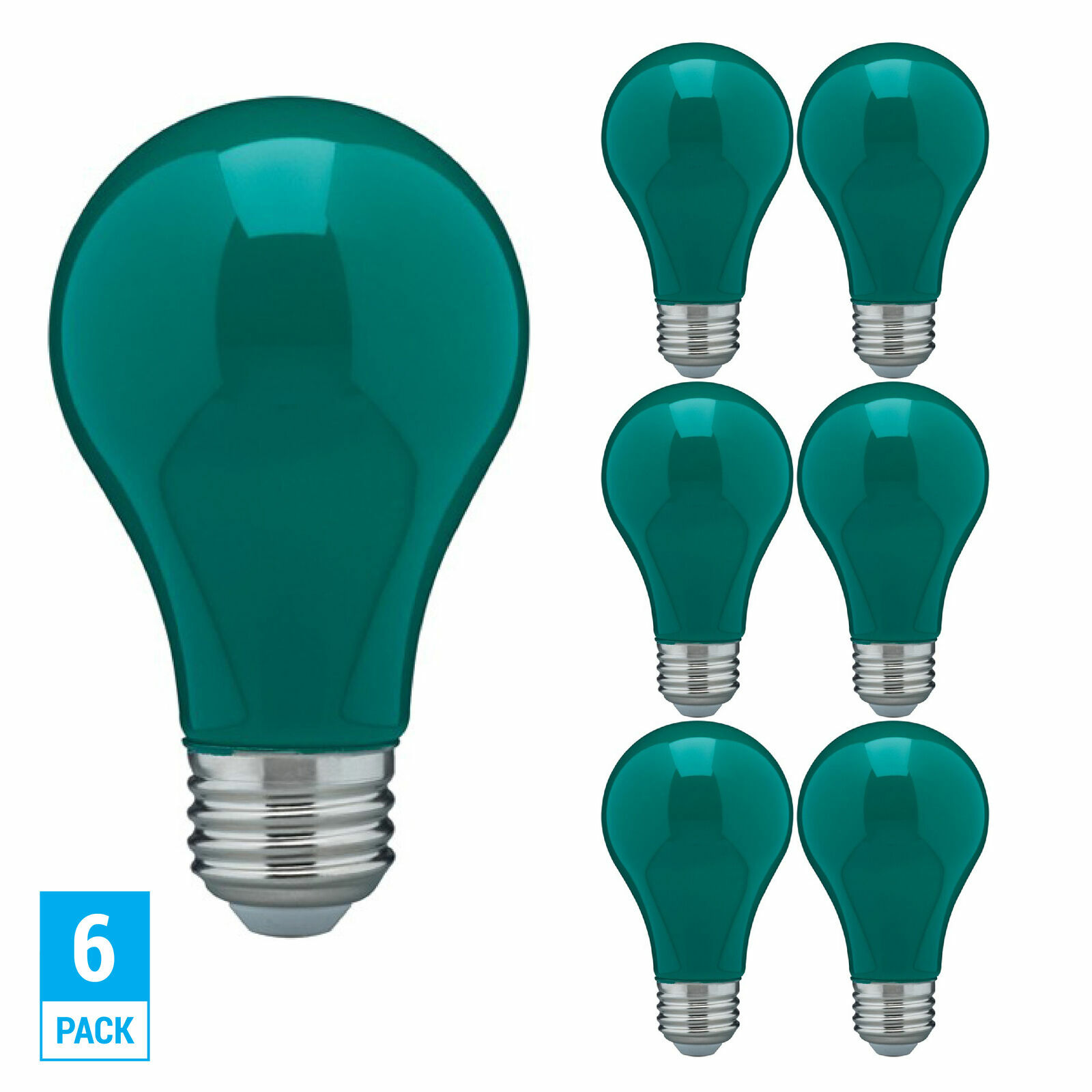 6 Pack CERAMIC GREEN LED Bulb A19 Medium E26 8W 60 Watt Equi