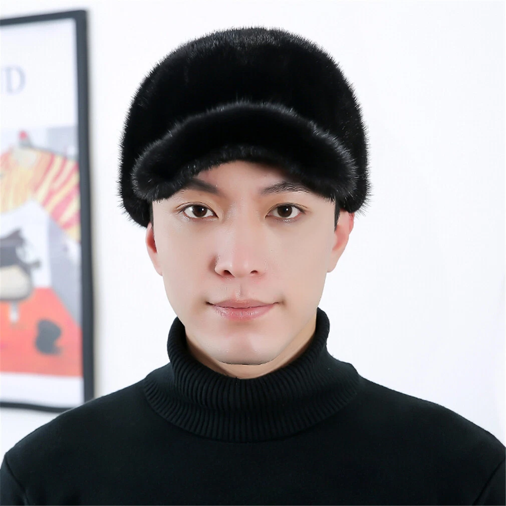 Men's Real Mink Fur Hat Winter Warm Baseball Cap Outdoor Thicken