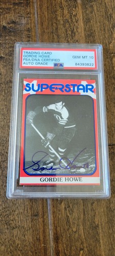 1982 SUPERSTAR SIGNED AUTO CARD GORDIE HOWE RED WINGS WHA PSA DNA GEM MINT 10 