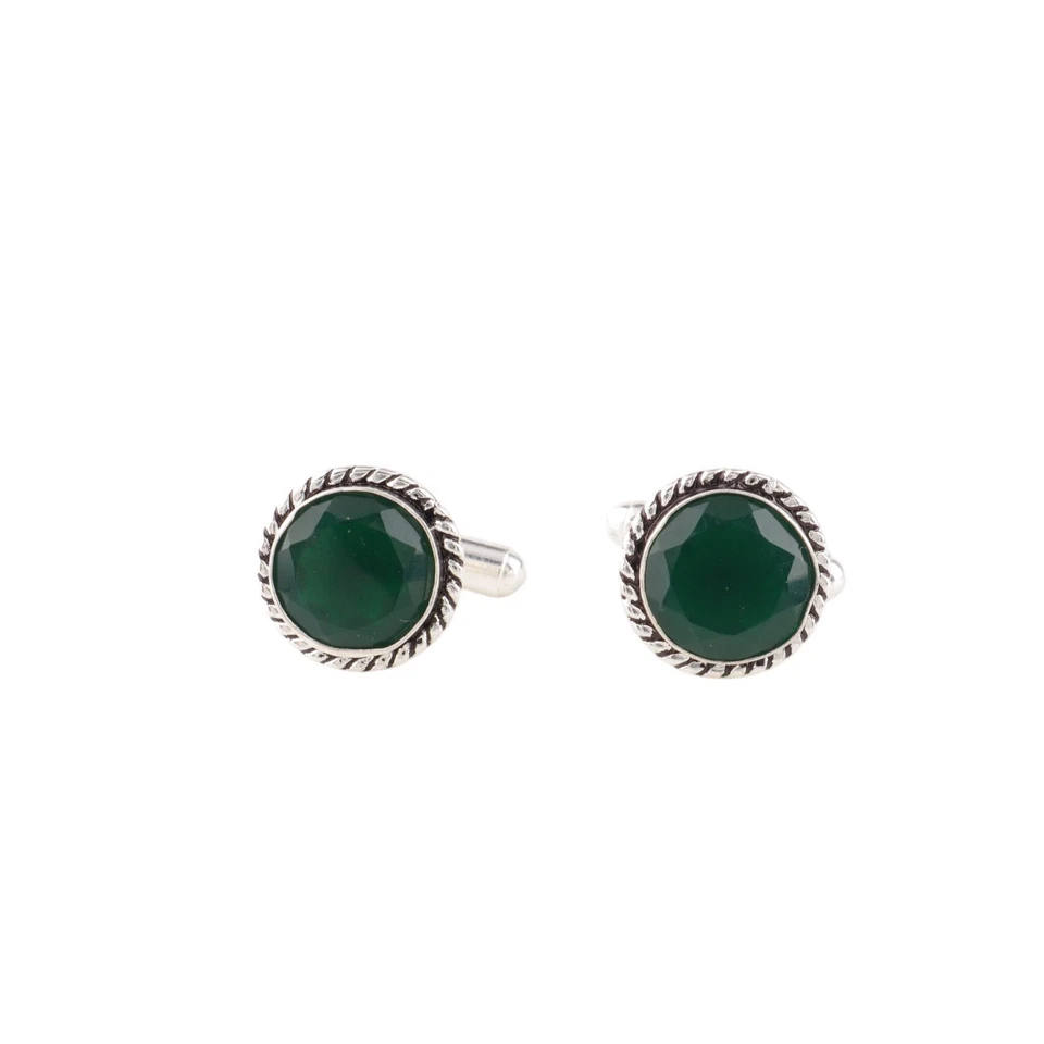 Green Onyx Gemstone 925 Solid Silver Jewelry Cufflinks 0.51" For Valentines Gift - Image 3 of 4