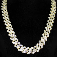 Mens 16mm Iced Baguette CZ Square Miami Cuban Link 14k Gold Plated Necklace