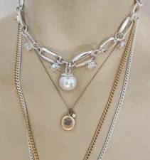 Vintage Mod Layered Necklace Lot Signed AK Beau Pearl Locket Butterfly 