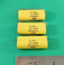 LOT OF 3 ELPAC ZD4A255J VINTAGE POLY FILM CAPACITORS .0025uF 400V