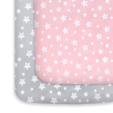 Pack N Play Fitted Sheet Mini Crib Mattress Sheets 2 Pack Gray  Pink 39"x27"