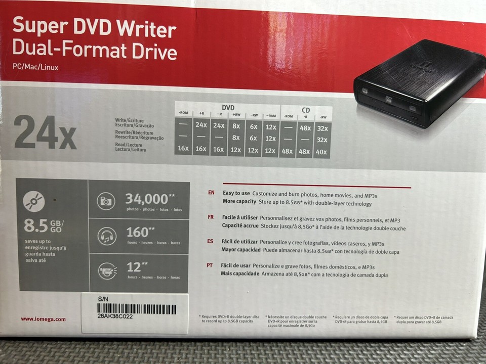 Iomega Super DVD Writer 24x DualFormat USB 2.0 External Drive eBay