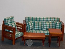 Dollhouse Miniature Living Room Sofa Set Walnut 1:12 in scale P4 Dollys Gallery