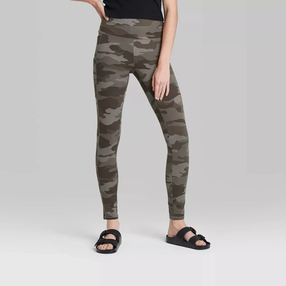 Women's High-Waisted Ultra Soft Leggings - Wild Fable Camo Green