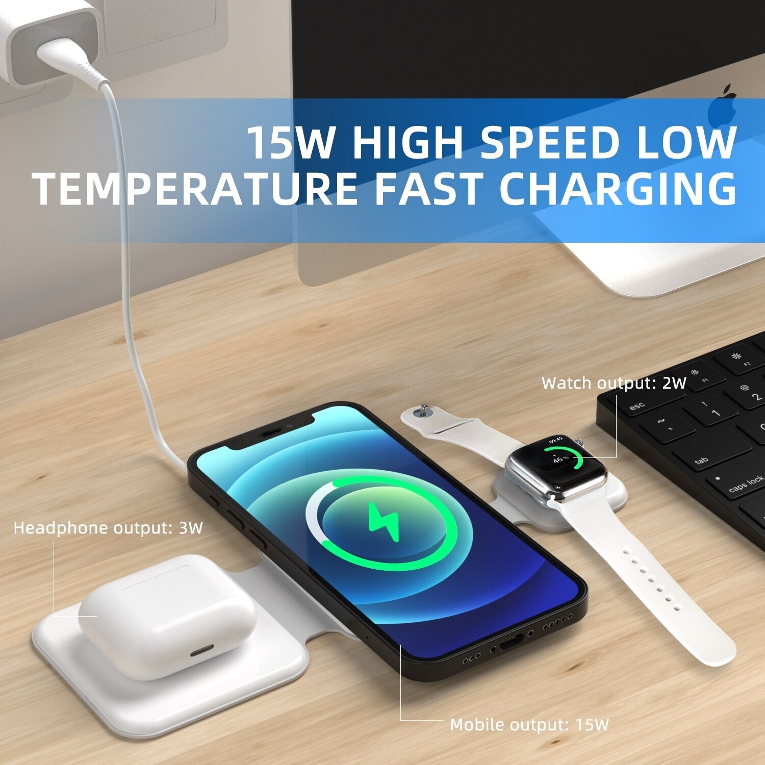 3-in-1 Charging Dock with smartwatch pairing
