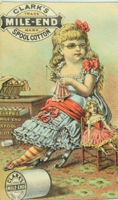 1870's Clark's Mile-End Spool Cotton Girl Sewing Dress For Doll Eyeglasses P80