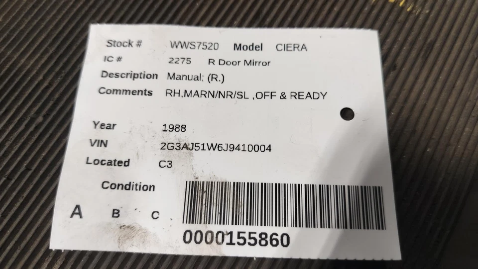 Espejo de puerta derecho usado se adapta a: Oldsmobile Ciera 1988 manual derecho grado A Foto 4 de 4