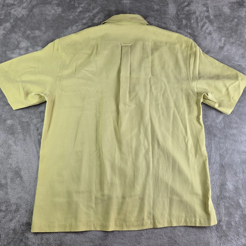 Camisa de campamento Joseph Abboud para hombre XL amarilla verde mezcla de seda manga corta vacaciones Foto 3 de 4