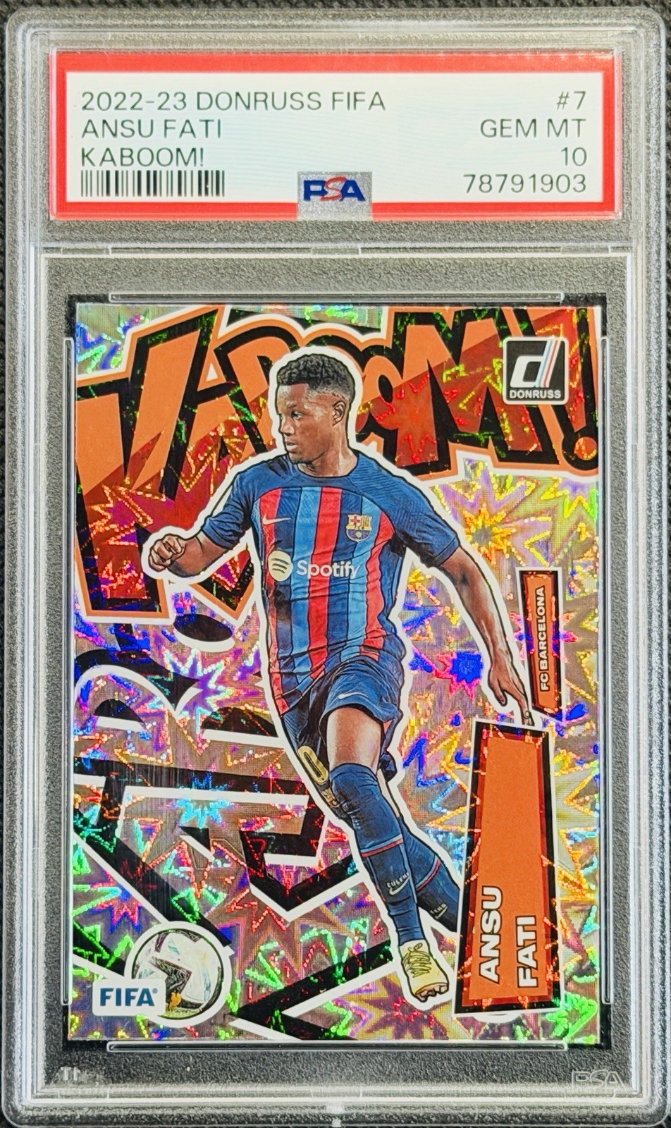2022-23 PANINI DONRUSS FIFA SOCCER ANSU FATI BARCELONA KABOOM PSA 10 GEM MT