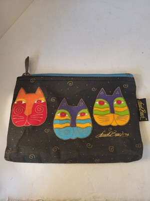 Vintage Laurel Burch Cat Trio Cosmetic Bag 9×6'' Black