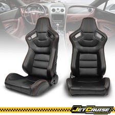 Universal Reclinable Racing 2pc Seat Dual Slider Pucarbon Leather Orange Stitch
