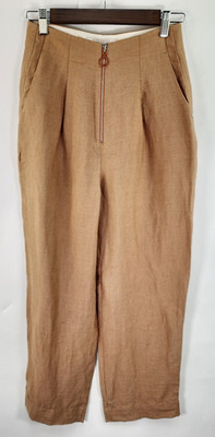 Scotch & Soda Raffia Town Linen Blend Zip Front Pants Women's XS Camel High Rise