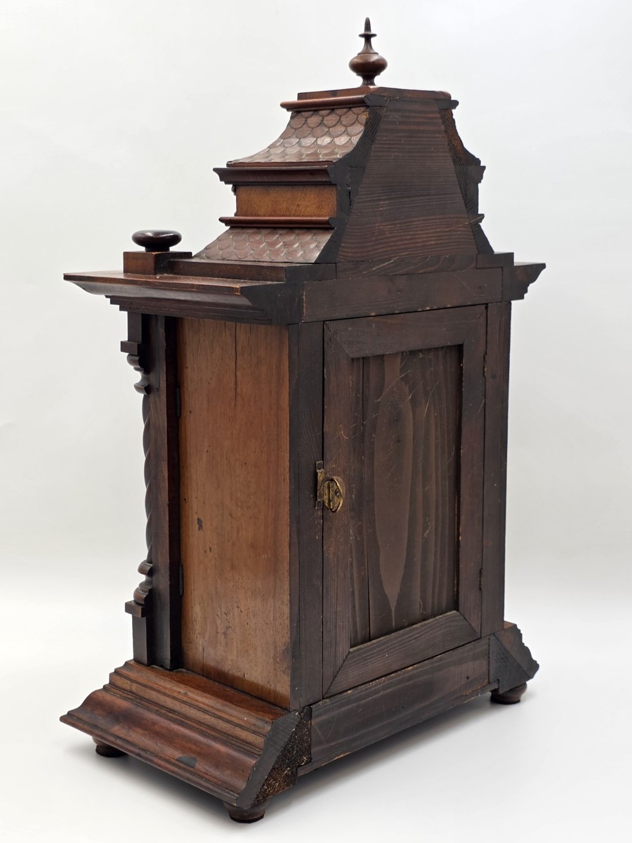 Rare Antique 1895 HAC 14 Day Strike Mantel Clock Carved Walnut