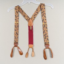 Vintage Trafalgar Silk Suspenders Gold Geometric Leather Button On Style Braces