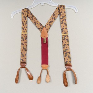 Vintage Trafalgar Silk Suspenders Gold Geometric Leather Button On Style Braces