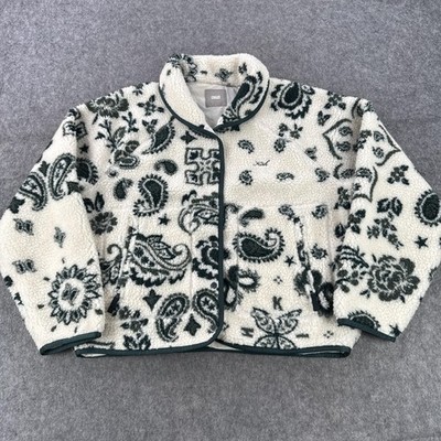 Kith Pinehurst Sherpa Fleece Jacket Men Large White Paisley Snap Bomber Kith Kin