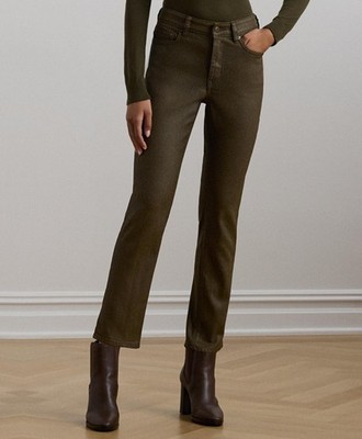 Lauren Ralph Lauren Women's Coated High-Rise Straight Ankle Jeans Botanic Green