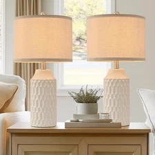 22IN Modern Ceramic Table Lamp Set of 2 White Lamps for Living Room Tall Bedr...