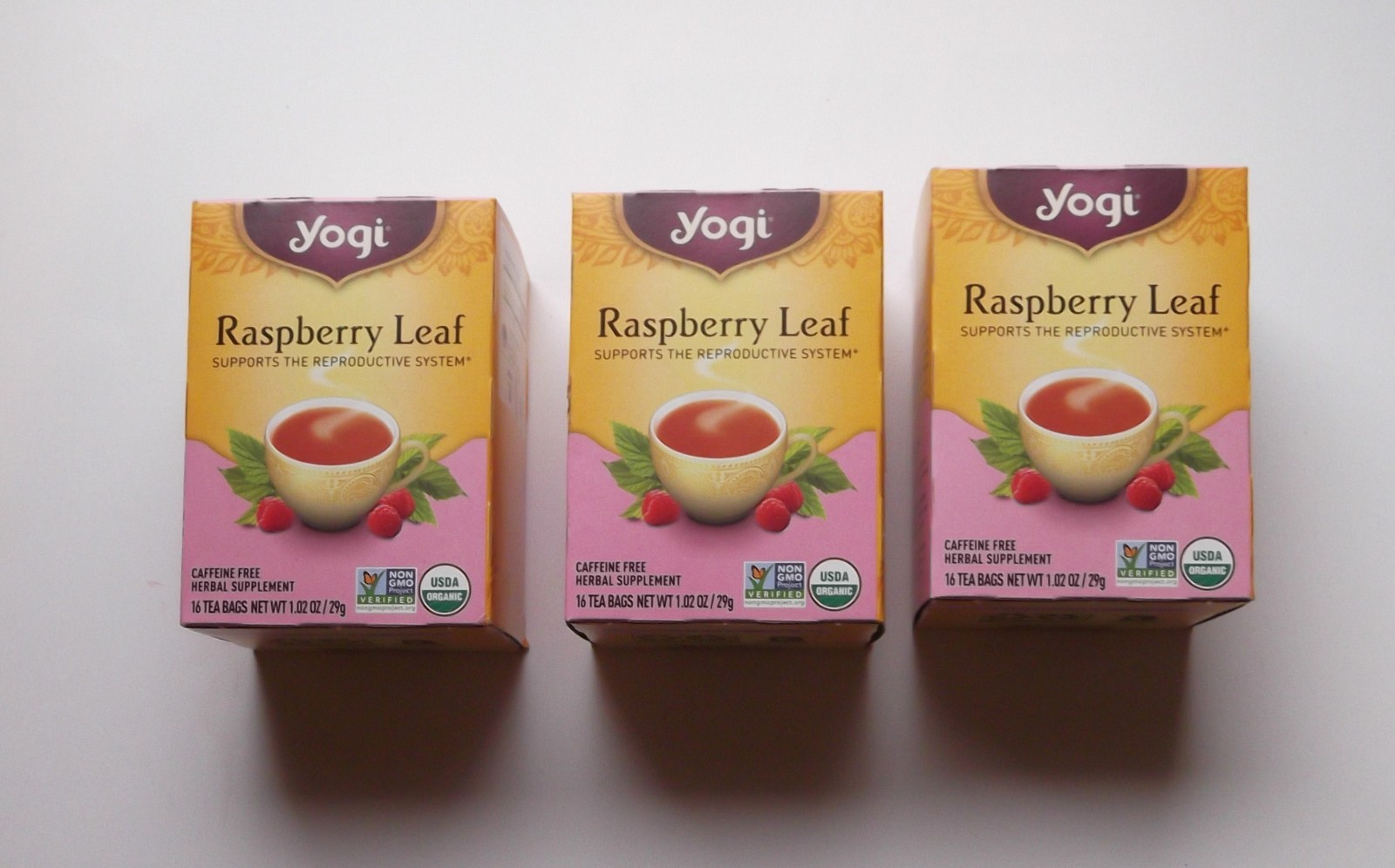Raspberry Leaf Tea - 16 Tea Bags Per Pack (3 Packs) - Caffei
