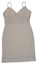 Fashion Magazine Women's Beige Bodycon Dress Sparkly Striped Sleeveless Size M