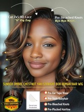 Ombre Brown Yaki Straight Bob Wig 14" Glueless HD Lace