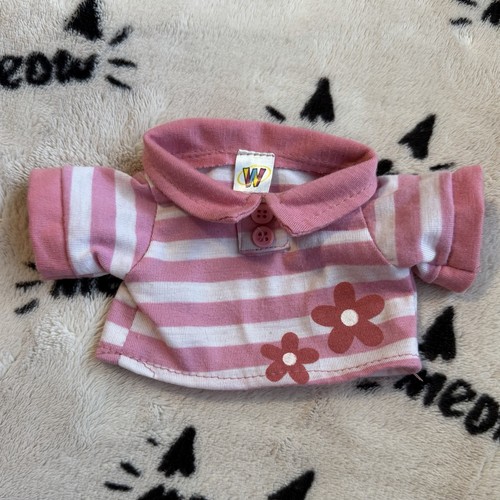 GANZ Webkinz Pink & White Striped Polo Shirt Top w/ Pink Flowers