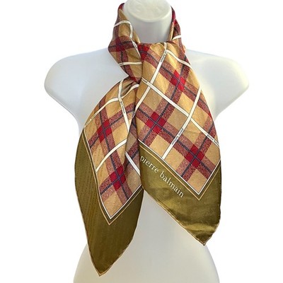 Vintage Pierre Balmain Jacquard Silk Tartan Plaid Print Square Scarf 31''x31''