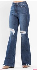 Judy Blue High Waist Tummy Control Destroy Raw Hem Flare Denim Jeans 8873913/31
