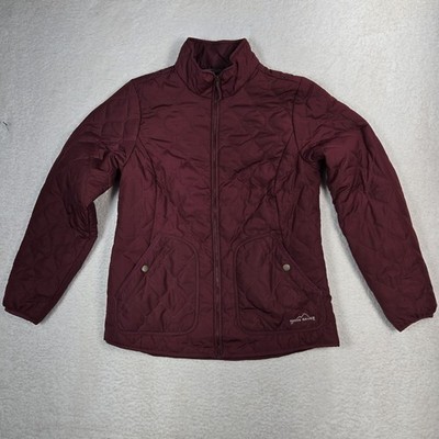 Eddie Bauer Jacket Quilted Women's Medium Burgundy Insulated Snap Flap Pocket