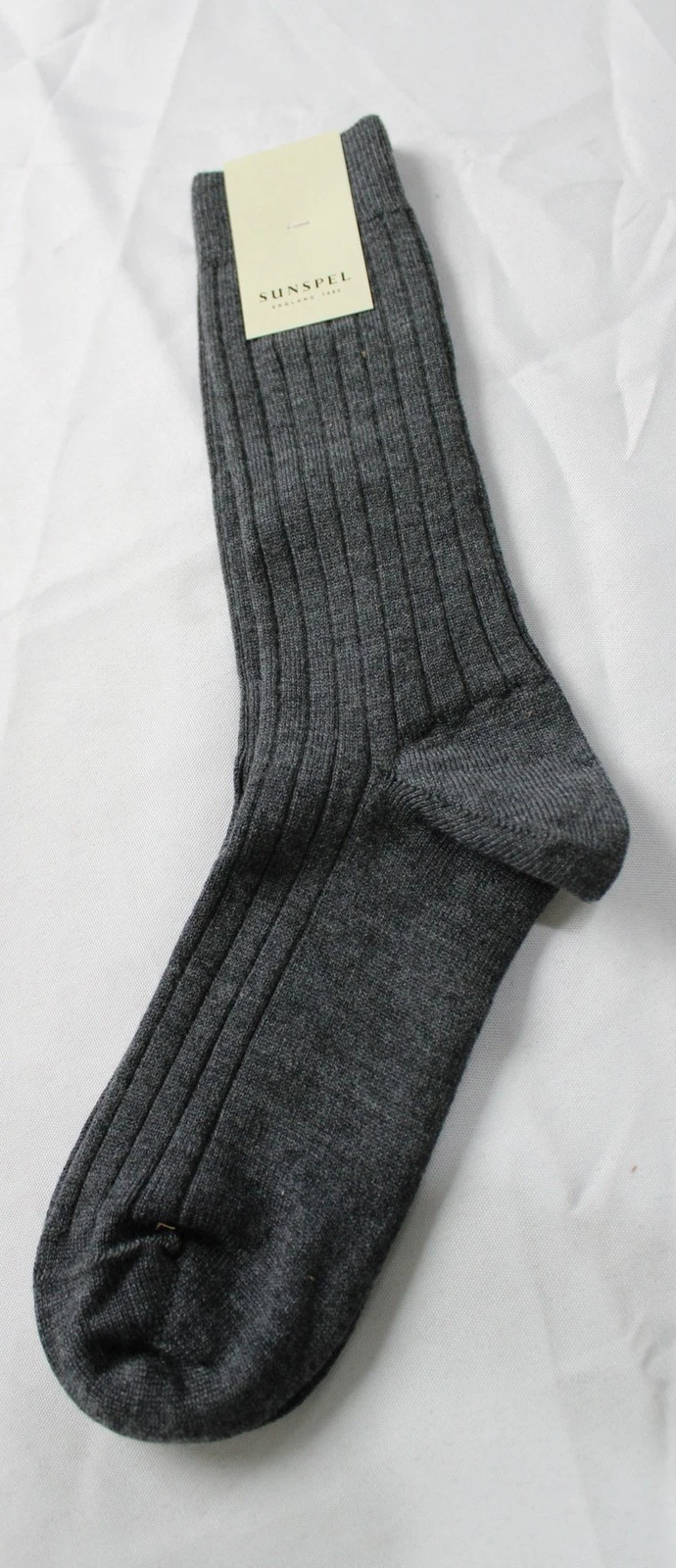 Sunspel Men's Stretch Merino Wool Ribbed Socks EJ3 Charcoal Melange Size 7 NWT