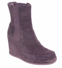 STEPHANE KELIAN French Black Suede Wedge Heels Ladies Shoes Derby Boots SZ 7