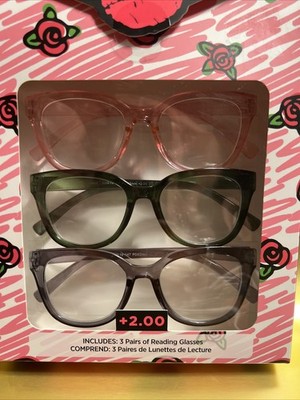 BETSEY JOHNSON 3 PACK PREMIUM READING GLASSES READERS +2.00  display picture 1