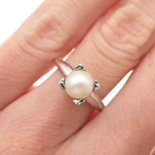 Clark & Coombs 925 Sterling Silver Antique Art Deco Real Pearl Ring Size 5.25