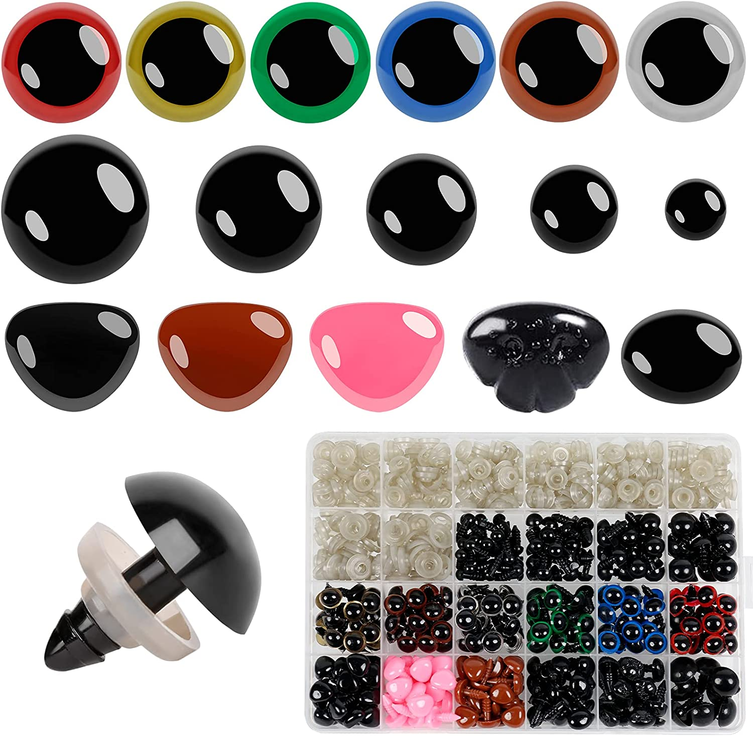 Buylorco 600Pcs Plastic Safety Eyes and Noses for Amigurumi Crochet Crafts Dolls