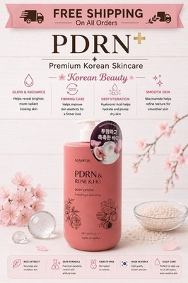 GLAMFOX PDRN, Rose Stem Cell + Fig Extract Korean Body Lotion - JUMBO 33.8 Oz