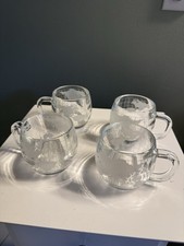 4 Vintage Nestle Coffee Cups Nescafe Etched Clear Glass World Globe Map Mugs