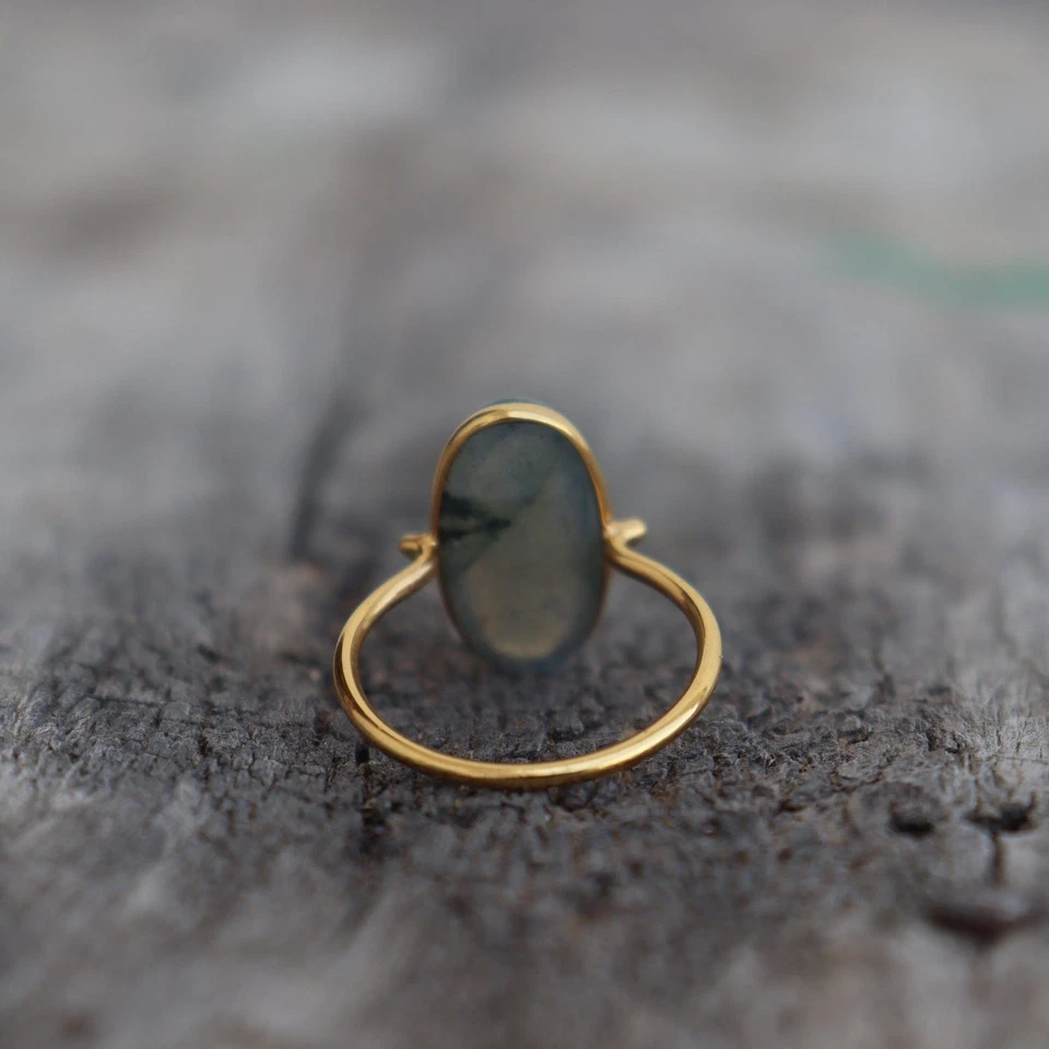 Long Gold Labradorite Ring 14kGold Plating Ring Gemstone 10*20MM Long Stone Ring - Image 4 of 4