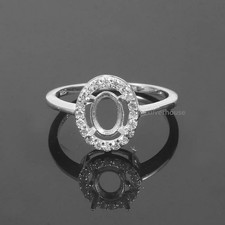 925 Sterling Silver 6X8MM Oval Semi Mount Ring CZ Halo Prong Engagement Ring