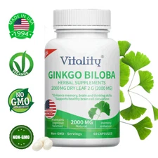 Ginkgo Biloba 2000mg, Ginko Biloba Leaf, Memory & Concentration 60 Softgels