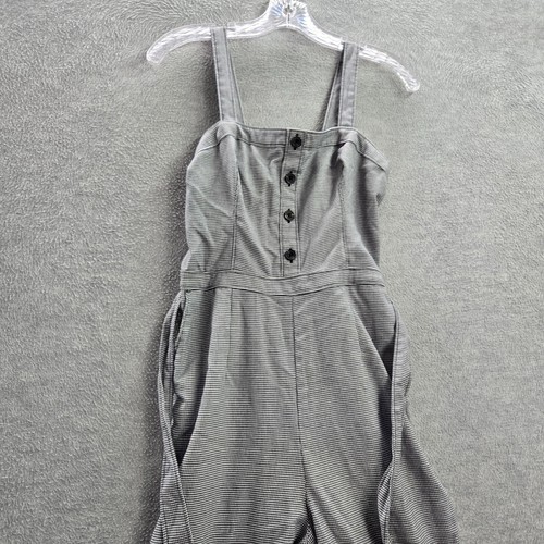 Abercrombie & Fitch Women Jumpsuit Small Gray Houndstooth Front Button Waist Tie - Picture 3 of 11