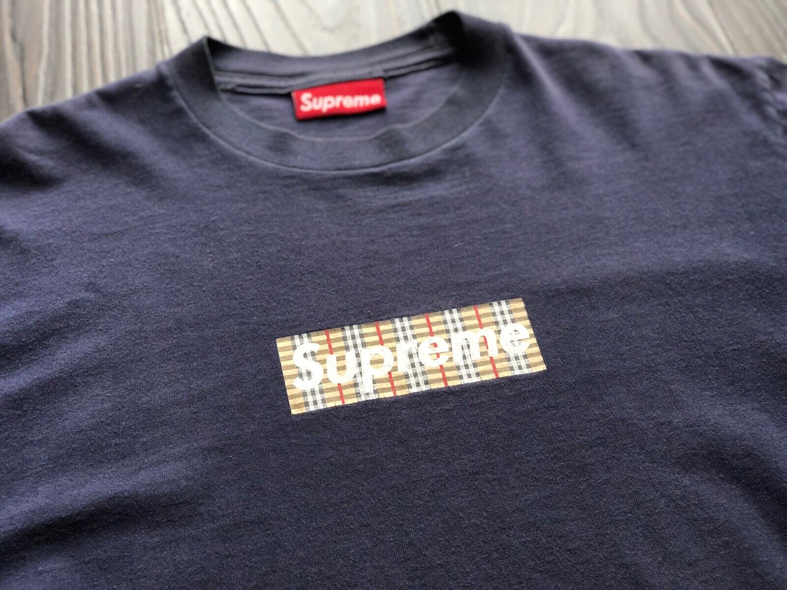 Supreme Burberry Box Logo Navy Blue Size M 1997