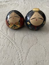 Japanese Kokeshi Wooden Ouchi-Nuri Hina Doll Lacquered Emperor Empress Ningyo