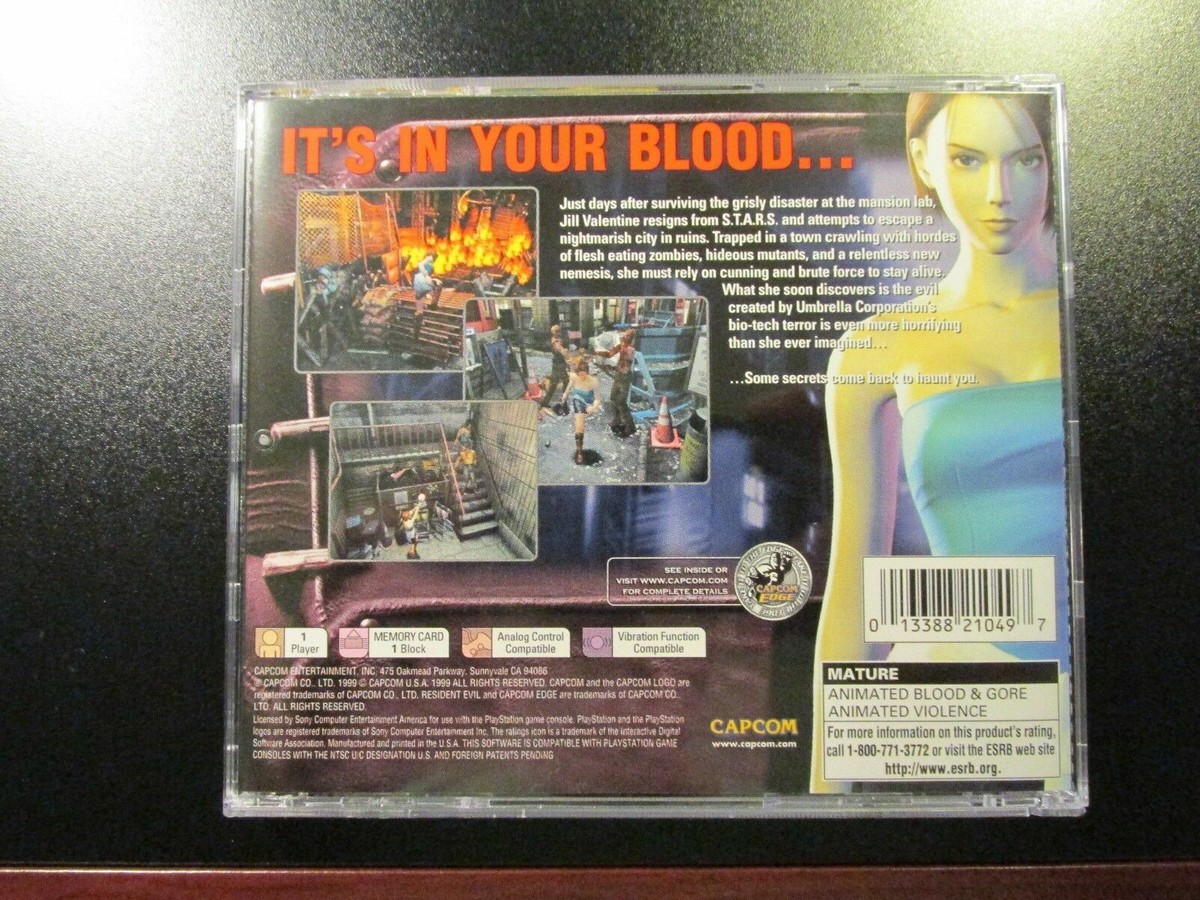 Resident Evil 3: Nemesis (PlayStation 1, 1999) for sale