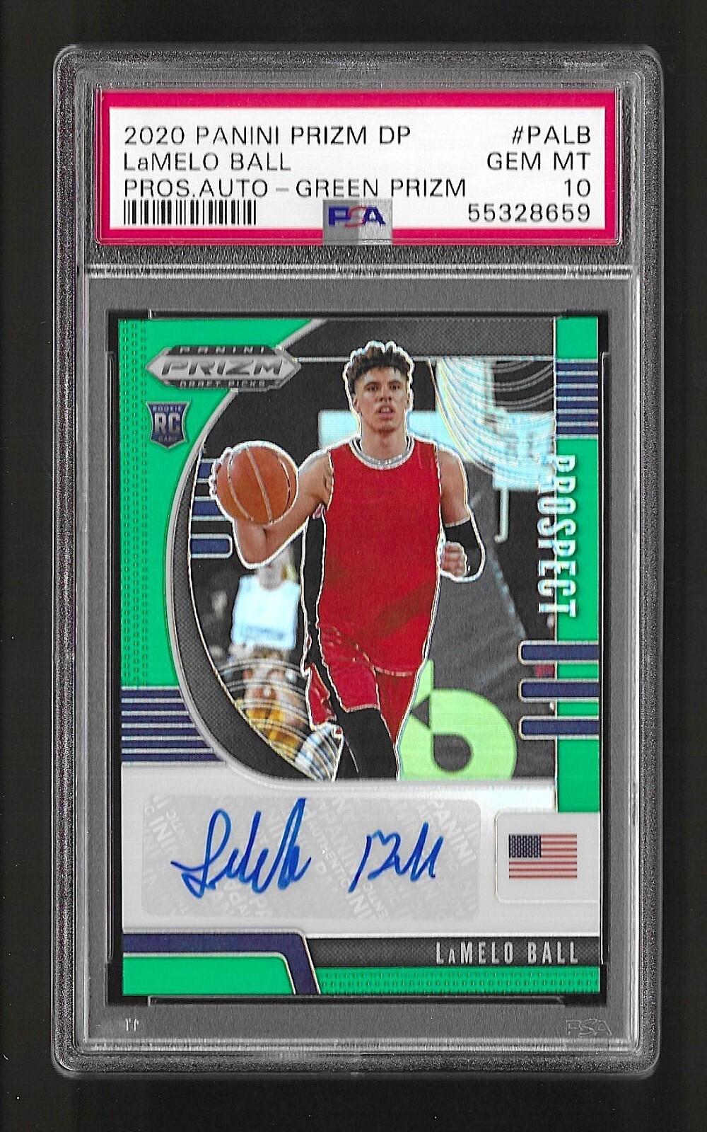 2020 Panini Prizm Draft Green Prizm Autograph PA-LB Lamelo Ball RC Rookie PSA 10