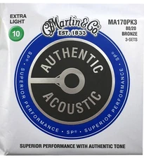 Martin Guitar Strings Acoustic 3 Sets Extra Light 80/20 Bronze MA170