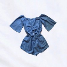 Zara Blue Chambray Off The Shoulder Cutout Romper Size XS