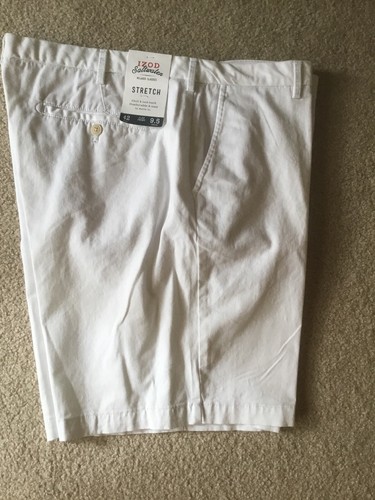 IZOD Flat Front Shorts Saltwater Stretch Chino Shorts White New Mens 42 x 9.5 IN